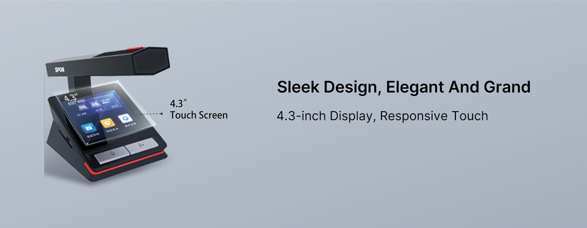 sleek design, 4.3 inch display responsive touch. digital conference system